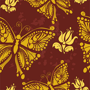 与程式化的蝴蝶和花蕾的模式背景图片