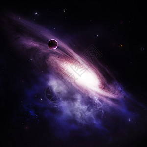 与行星的紫色星系在太空深处图片