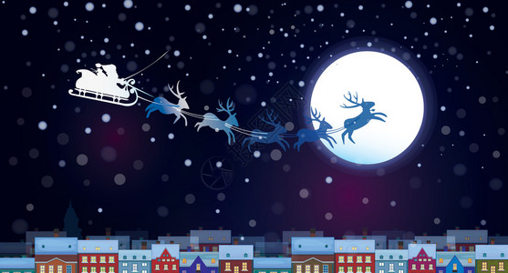 矢量圣诞老人雪橇在天空背景图片