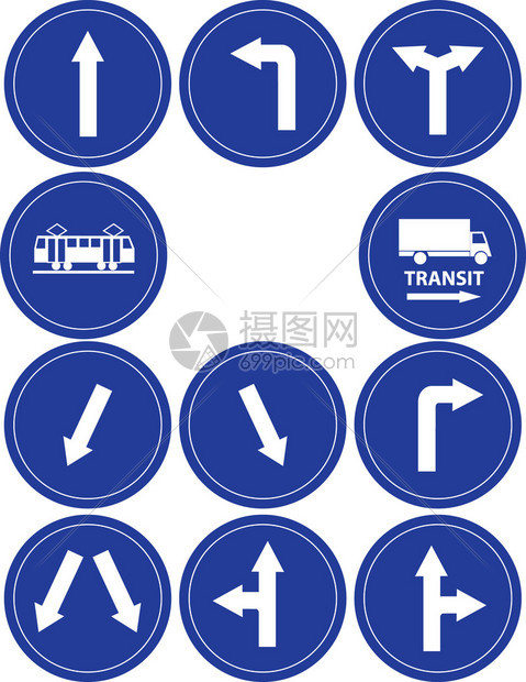 交通方向标志电车和中转图片