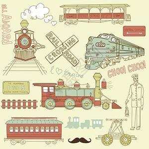 老式火车和铁路涂鸦的集合图片