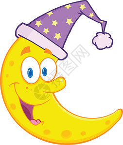 以睡帽卡通马斯科特字符I为笑容的可爱月亮与睡帽CartoonMas图片