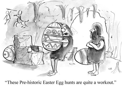 这些史前复活节猎鸡蛋的捕猎相插画