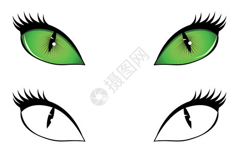 绿色黑色和白色卡通猫眼插图背景图片