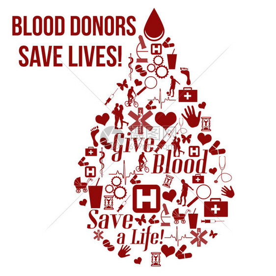 献血拯救生命概念由血滴上的图标制图片