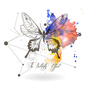 带有蝴蝶形象的抽象背景蝴蝶效应题字插画