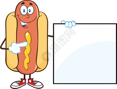 快乐热狗卡通马斯科特HappyHotDogCartoonMascot字符与号I说图片