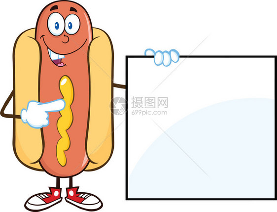 快乐热狗卡通马斯科特HappyHotDogCartoonMascot字符与号I说图片