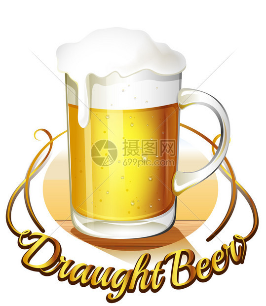 说明一个灌水啤酒标签和一个白色背景的冷啤酒投杯机图片