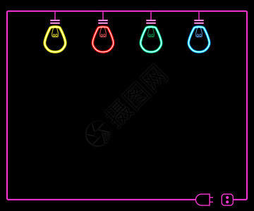 彩色霓虹灯泡在深色背景下关闭图片