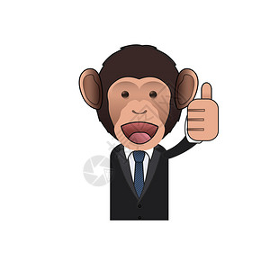 快乐的生意猴子在孤立的背景上举起拇图片
