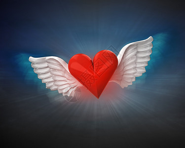 爱与天使翅膀飞翔的心在黑暗图片