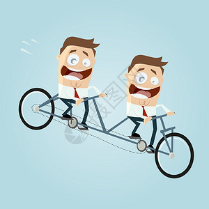 骑双人自行车的商人图片