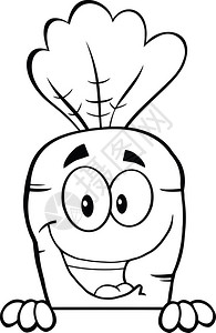 黑色和白色快乐胡萝卜卡通人物在空白符号插图片