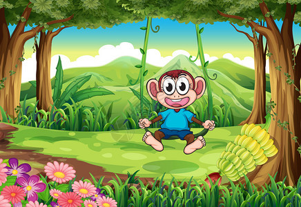 一只猴子摆动的插图背景图片