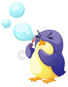孤立的企鹅吹泡的插图图片