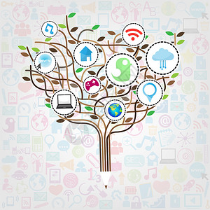 社会网络教育概念铅笔树图片