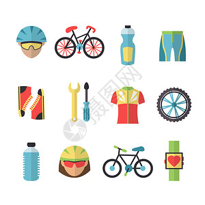 自行车运动健身图标设置与轮衣服骑车人图片