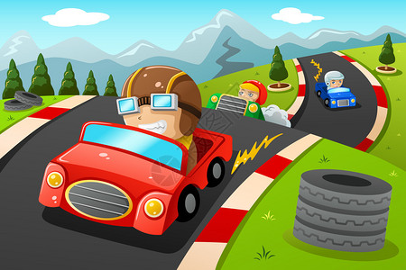 分割线车一个在赛车比赛中快乐孩插画