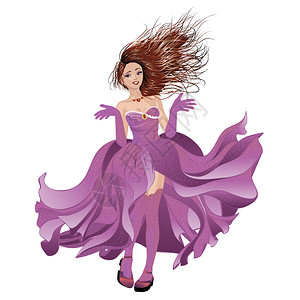穿着迷人紫色飘逸连衣裙的黑发女孩背景图片