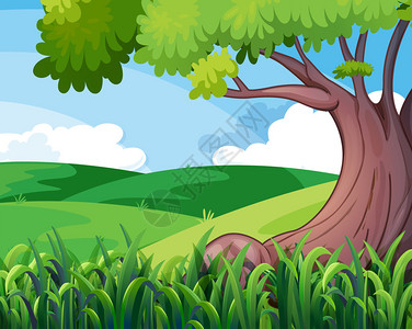 图片手绘风格秋天大树落叶名片高清图片卡通手绘红色樱桃绿色大树边框