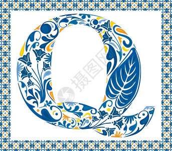 由葡萄牙瓷砖制成的蓝色花图片