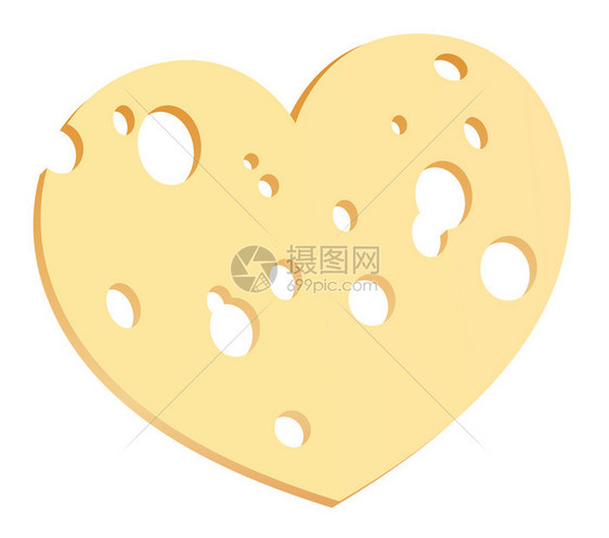乳酪切片有心脏形状的孔白色背景图片