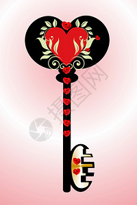 红玫瑰装饰钥匙的组成背景图片