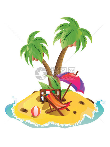有两棵棕榈树和黄沙的小岛图片