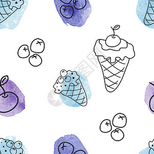 卡通无缝图案与浆果和冰淇淋图片