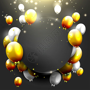 黑背景金银气球的奢华背图片