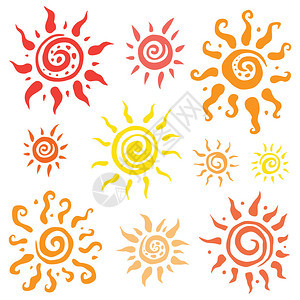 太阳符号集合矢量手绘插图图片