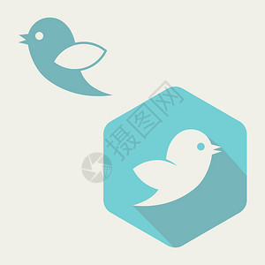 平面蓝色六边形鸟类Twitter社交媒体网站或互联网图标图片