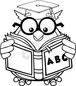阅读ABCABC书的黑白怀猫头鹰教师CartoonMa图片