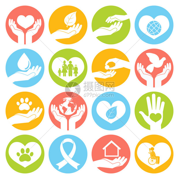慈善捐助社会服务和志愿白圆按钮图片