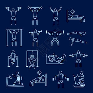 锻炼运动和健身房训练健康的生活方式图标大纲设置图片
