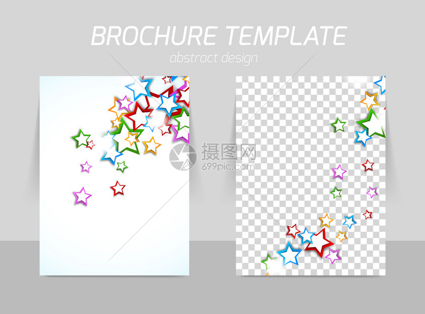 带有彩色星的传单背面和正面模板设计图片