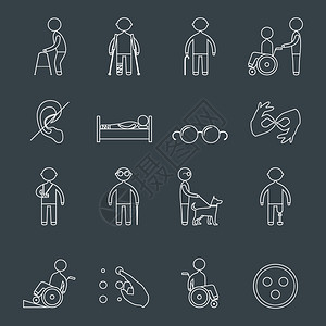 残疾人概要介绍轮椅盲聋人孤立矢量插图图片