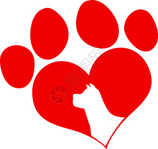 红色的爱Paw打印与狗头印相合Silh图片