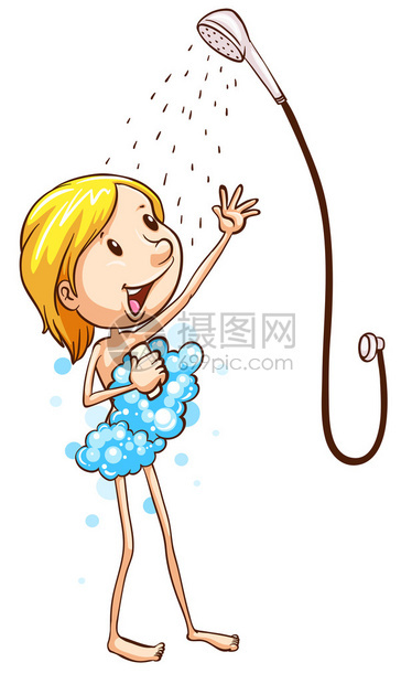 一个女人洗澡的插图图片