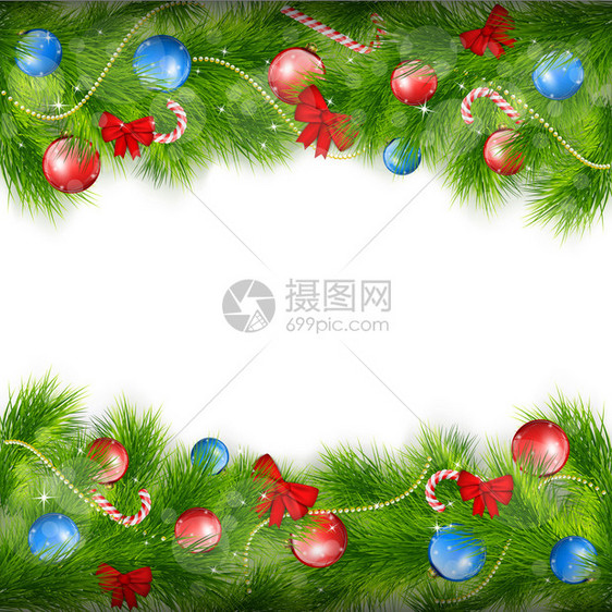 圣诞背景与冷杉树枝矢量图图片