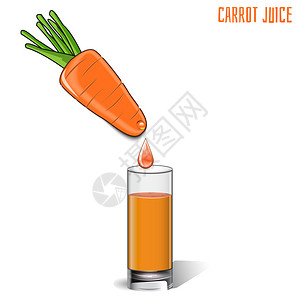 白色背景的胡萝卜汁和新鲜胡萝图片