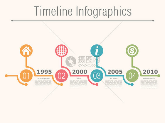 带有数字图标日期和文字位置矢量eps10插图的时线信息图片