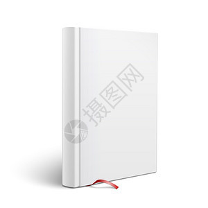 空白垂直精装书模板与站在白色表面透视图上的红色图片