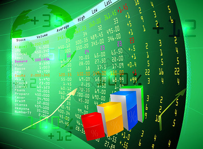 绿色彩色条形图商业概念背景的证券交易所图片