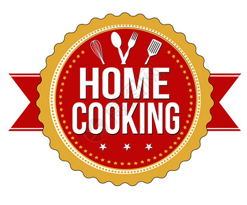 家庭烹饪标签或白色背景的标图片