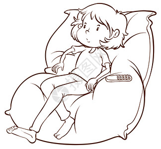 一张沙发的简单草图一个懒惰的年轻女孩坐图片