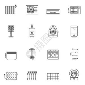 供暖和冷却系统空调设备大纲图标设置了孤立的矢量图图片