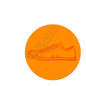 以素描样式绘制的低运动鞋橙色圆形树胶的侧视图图片