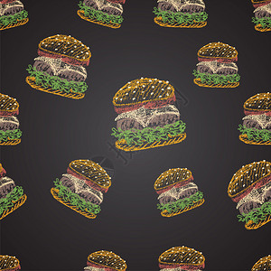 粉笔画上丰富多彩的芝士汉堡插图片